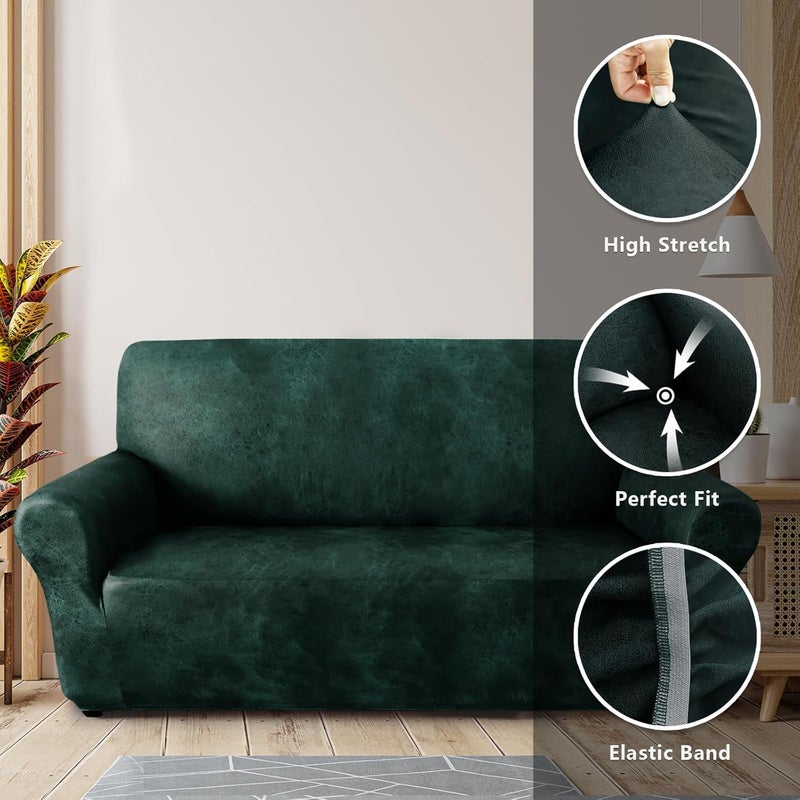 molasofa Loveseat Covers - Couch Cover for Leather Couches, Soft and Washable Loveseat Covers with Leather-Like Quality. Non-Pilling, Non-Slip 1-Piece Couch Cover for Pets and Kids (02 Dark Green) - Image 4